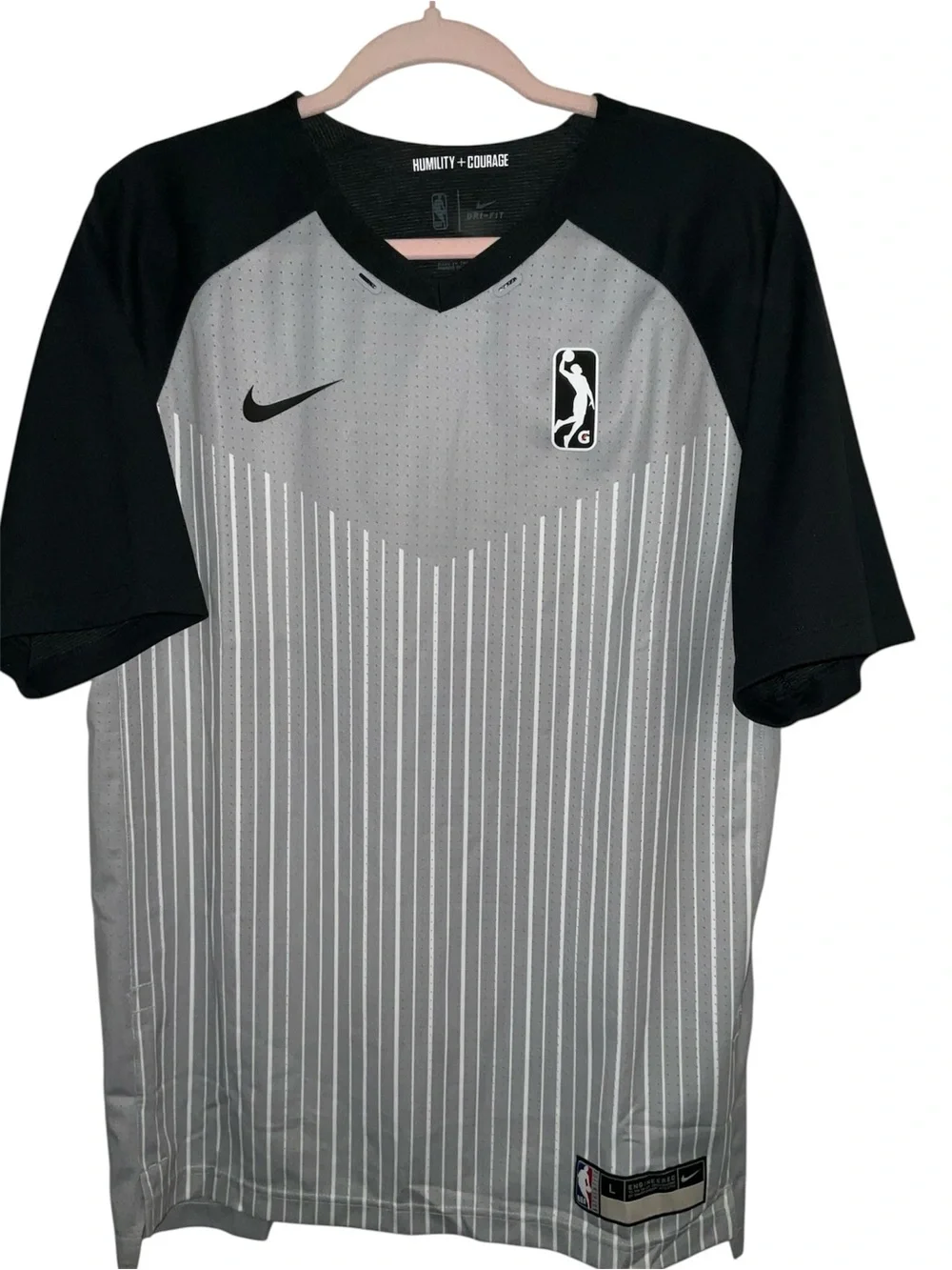 Official Nike Dri Fit NBA G League Referee Black Gray Jersey Shirt Size Large